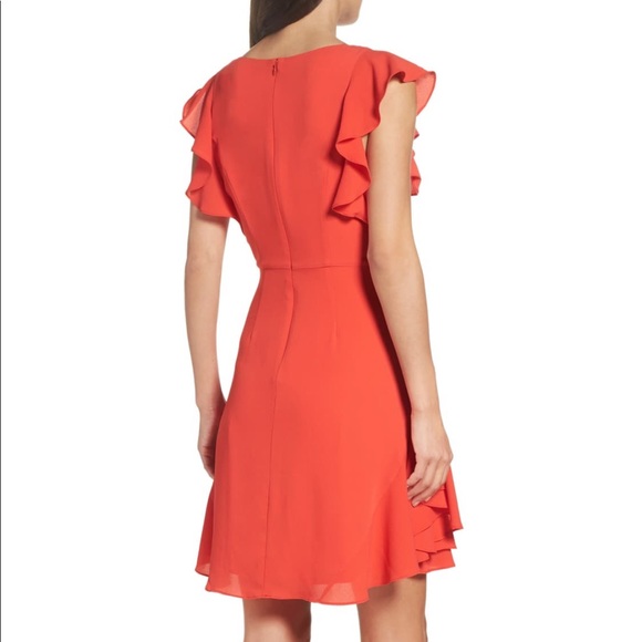 Julia Jordan Red / Orange Flutter Ruffle Sleeve Dress size 2 - Picture 2 of 7